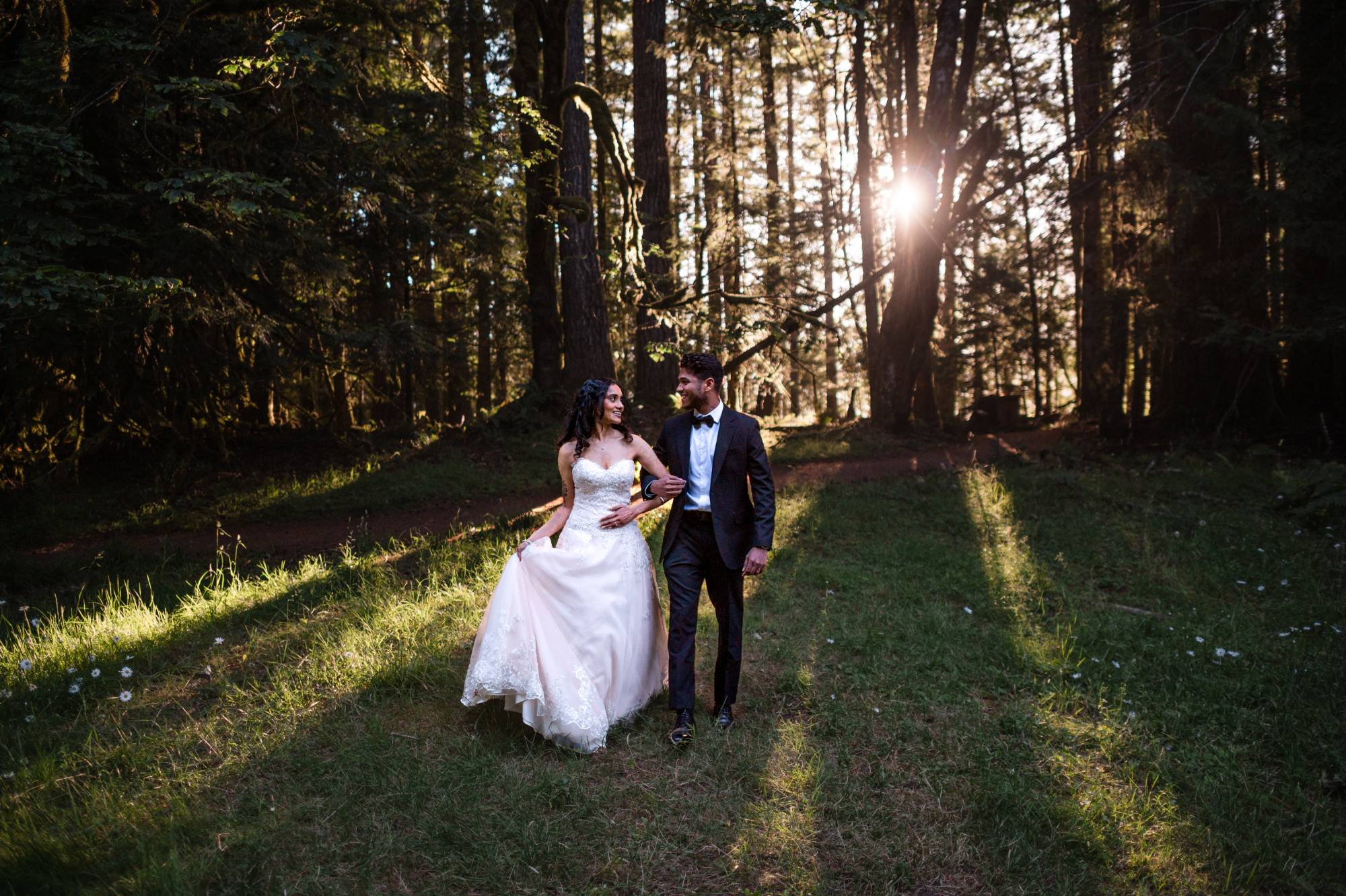 Walking through a golden forest clearing